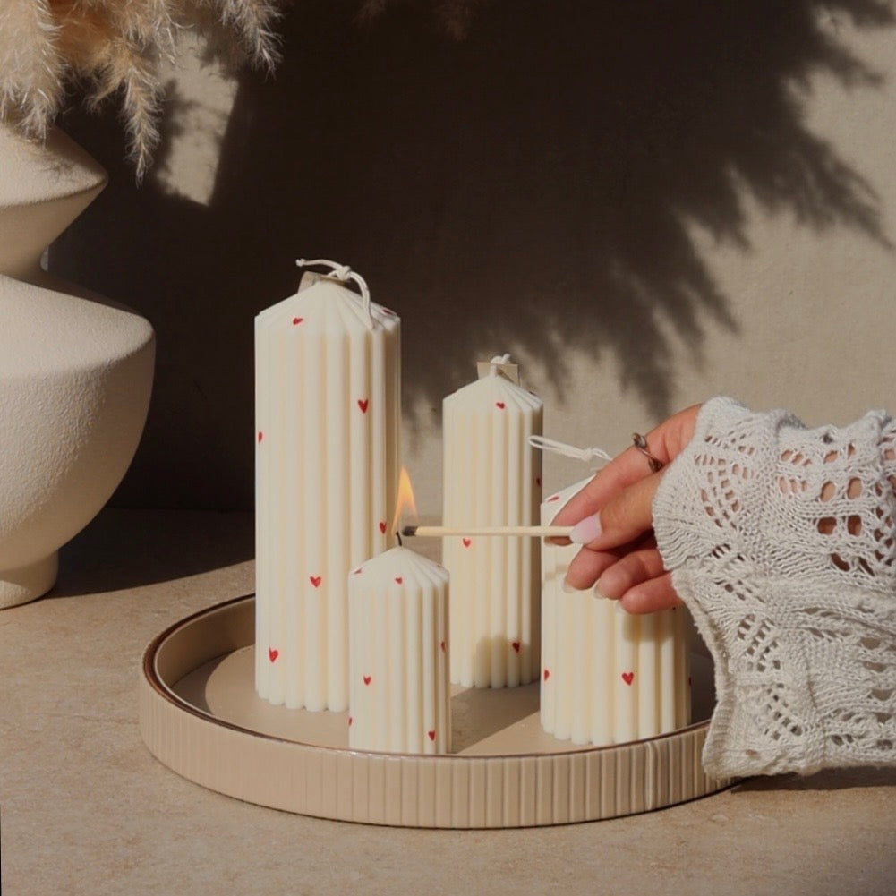 Pillar Candles Red Hearts