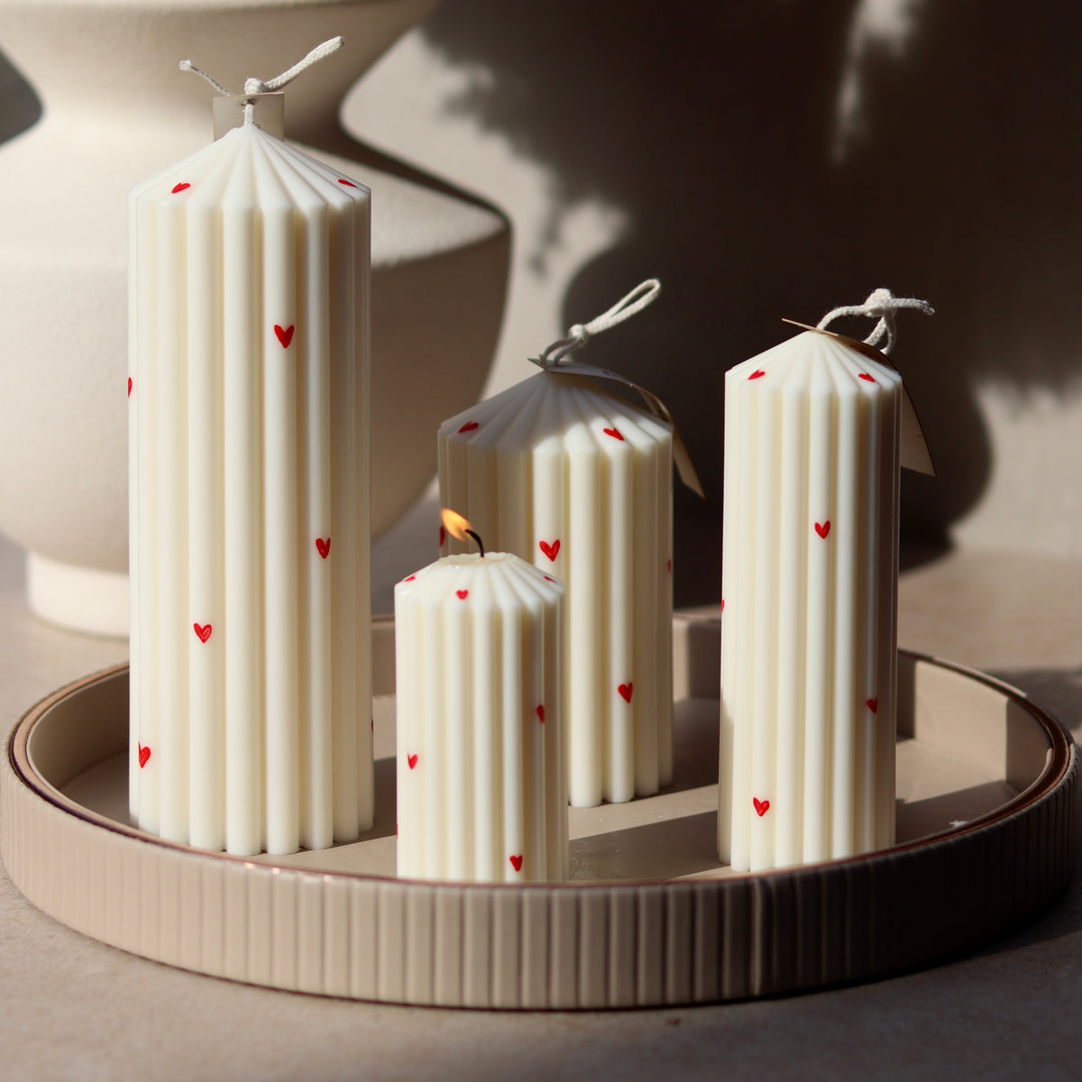 Pillar Candles Red Hearts